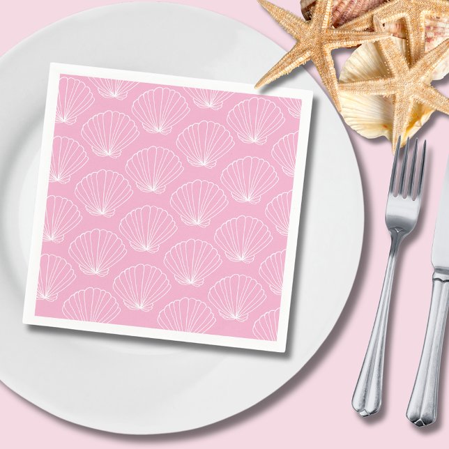 Servilleta De Papel Costa del Océano marino rosa (Pink scallop seashell paper napkin, perfect for summer bbq's at the beach or parties & celebrations.)