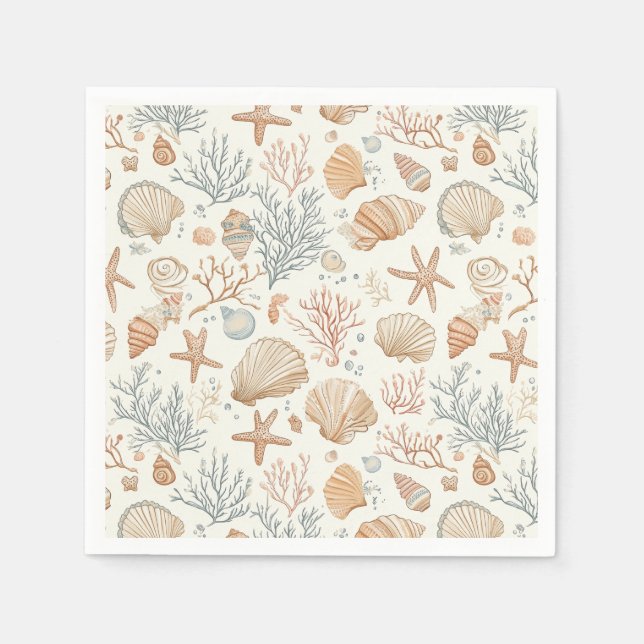 Servilleta De Papel Costa Rústica - Aguas marinas, pez estrella, arrec (Anverso)