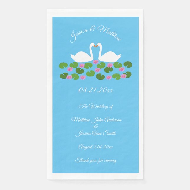 Servilleta De Papel Costumbre de boda de cisnes blancos y nenúfares (Anverso)
