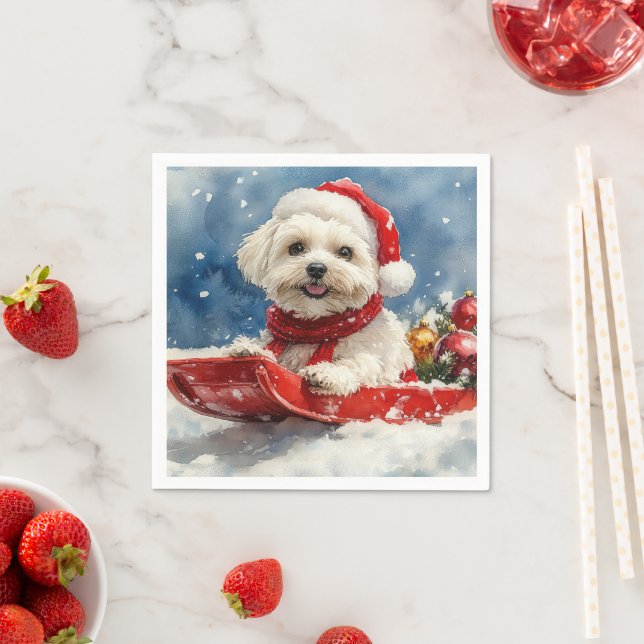 Servilleta De Papel Coton De Tulear en Sledge Let it Snow Navidades (In situ)