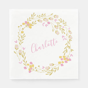 Servilleta De Papel Cottagecore Corona floral delicada rosa verde Nomb