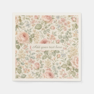 Servilleta De Papel Cottagecore Rosa Polvorienta Verde Salvia Floral J