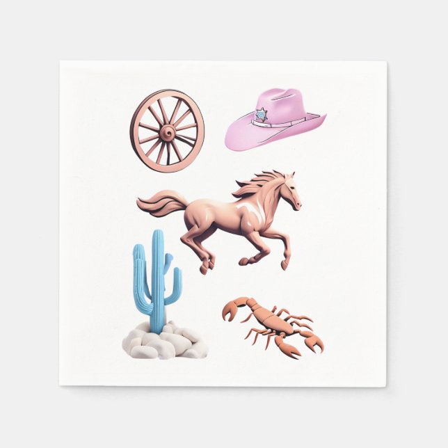 Servilleta De Papel Cottoncandy Western Theme Cowgirl Party Art (Anverso)