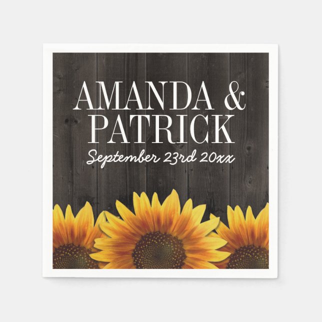 Servilleta De Papel Country Barn Wood + Rustic Sunflower Boda (Anverso)