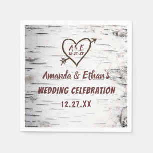 Servilleta De Papel Country Birch Tree Bark Heart Arrow Rustic Boda