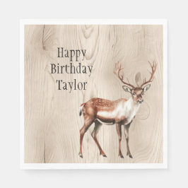 Servilleta De Papel Country Faux Wood Deer Birday