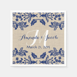 Servilleta De Papel Country Garden Damask Blue y Burlap