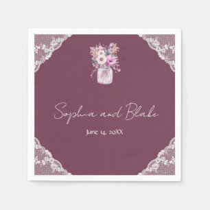 Servilleta De Papel Country Lace Mason Jar Burgundy Boda