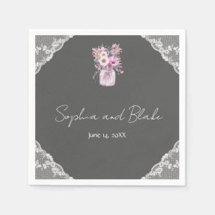 Servilleta De Papel Country Lace Mason Jar Gray Boda