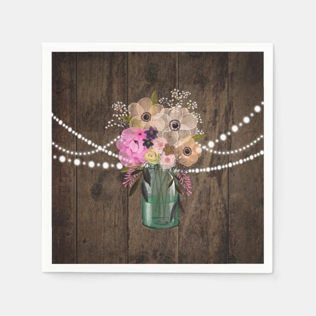 Servilleta De Papel Country Mason Jar Wood Flower Wedding (Anverso)