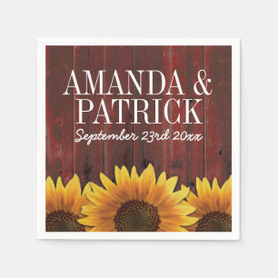 Servilleta De Papel Country Red Barn Wood + Rustic Sunflower Boda