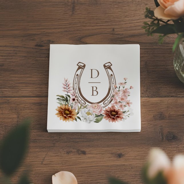 Servilleta De Papel Country Rustic Western Horseshoe Floral Monogram (Country Rustic Western Horseshoe Floral Monogram Napkins)