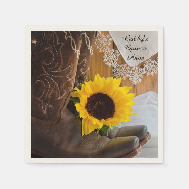 Servilleta De Papel Country Sunflower and Lace Western Quinceañera (Anverso)