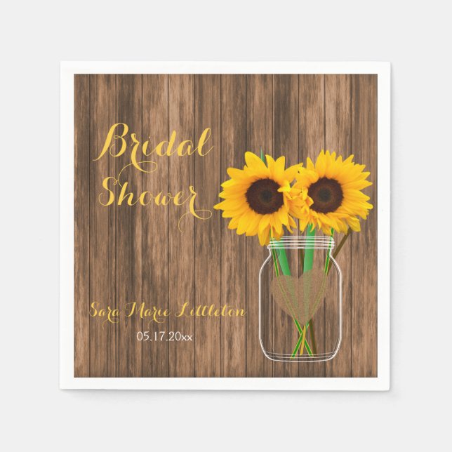 Servilleta De Papel Country Sunflower Mason Jar Bridal Shower (Anverso)