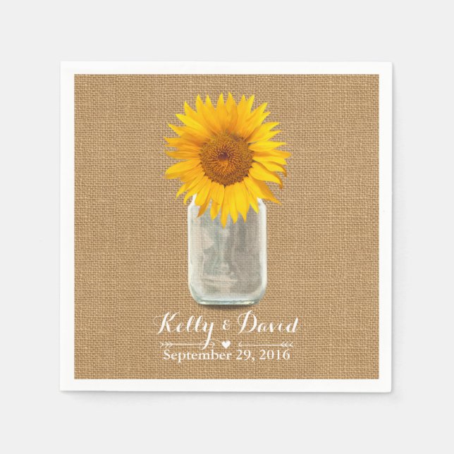 Servilleta De Papel Country Sunflower & Mason Jar Burlap Boda (Anverso)