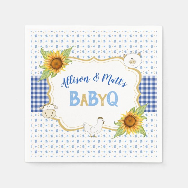 Servilleta De Papel Country Sunflowers Blue Gingham Baby Q Barbeque (Anverso)