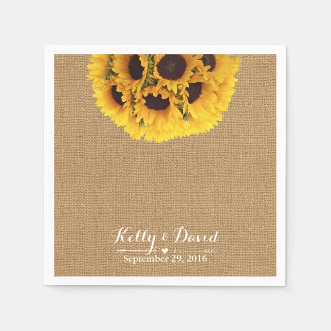 Servilleta De Papel Country Sunflowers Burlap Boda (Anverso)