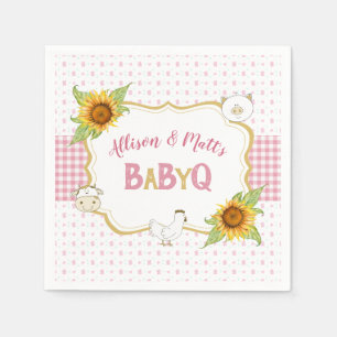 Servilleta De Papel Country Sunflowers Pink Gingham Baby Q Barbeque