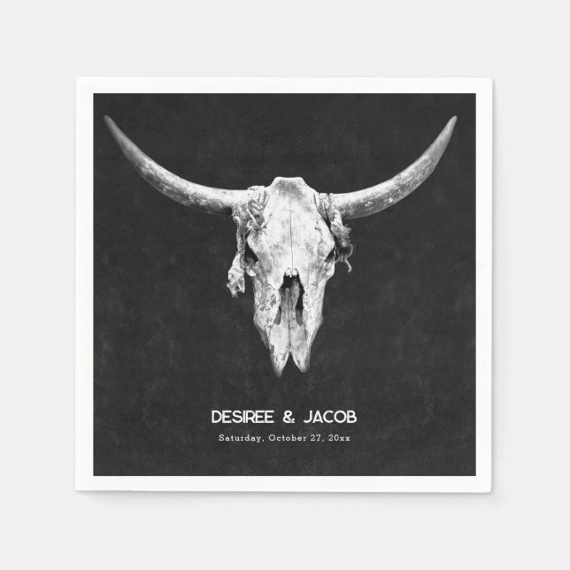 Servilleta De Papel Country Western Black And White Bull Skull (Anverso)