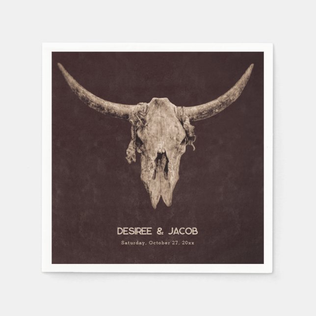 Servilleta De Papel Country Western Brown Rustic Bull Skull (Anverso)