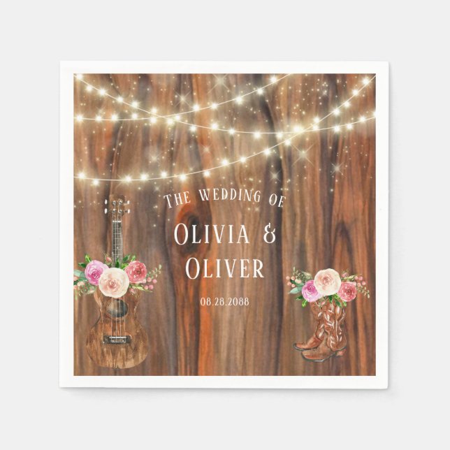 Servilleta De Papel Country Western Wood Lights Violin Boda (Anverso)
