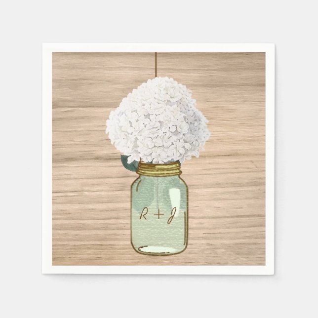 Servilleta De Papel Country Wooden Rustic Mason Jar Hydrangea (Anverso)