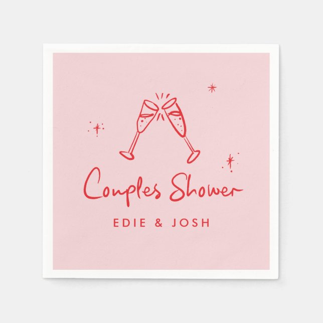 Servilleta De Papel Couples shower modern pink red elegant handwritten (Anverso)