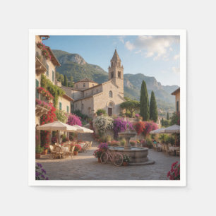 Servilleta De Papel Courtyard of an Italian village with a church