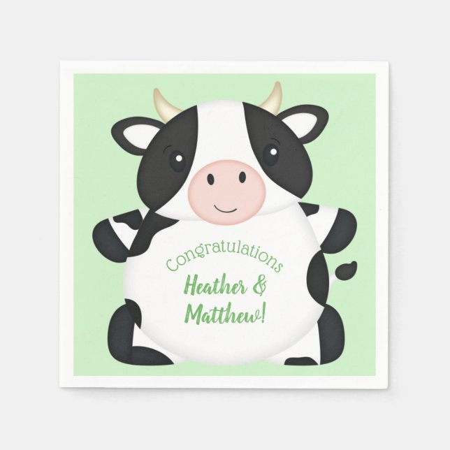 Servilleta De Papel Cow Baby Shower Green (Anverso)