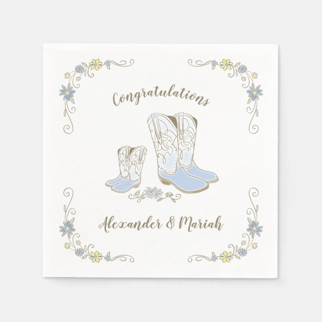 Servilleta De Papel Cowboy Baby Shower Country Western Blue Boy (Anverso)