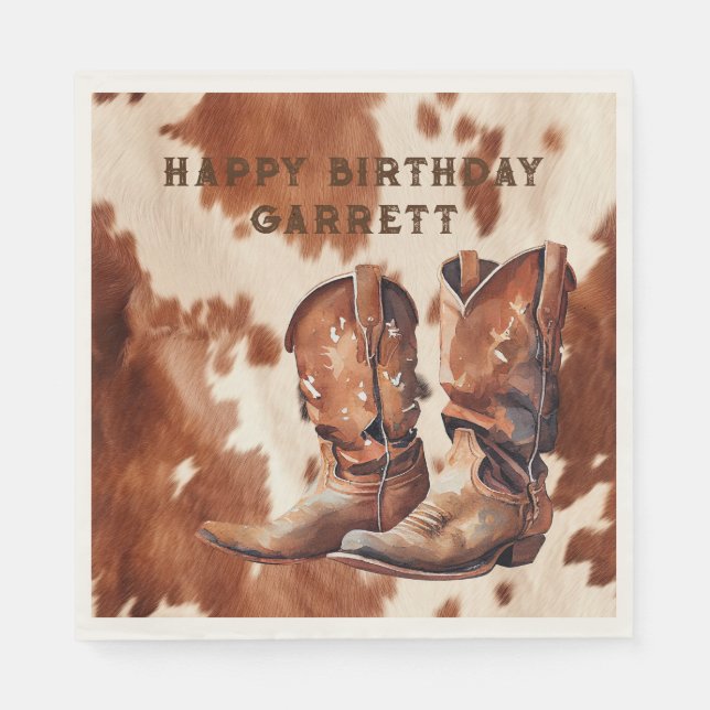 Servilleta De Papel Cowboy Boots de Cream Marrón Occidental (Anverso)