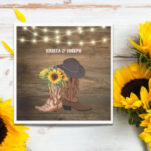 Servilleta De Papel Cowboy Boots Sunflower Western Wedding Favor