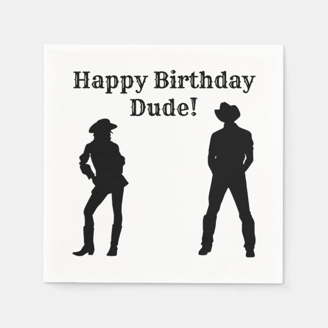 Servilleta De Papel Cowboy Cowgirl Happy Birday Dude (Anverso)