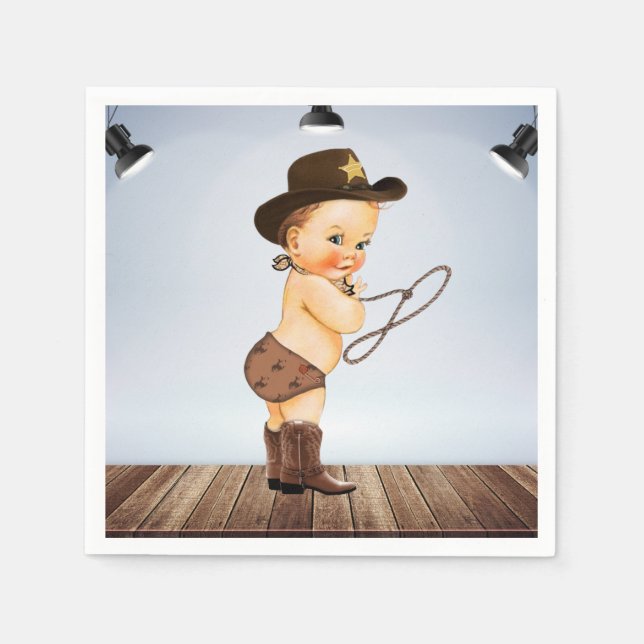 Servilleta De Papel Cowboy de camino a Baby Shower (Anverso)