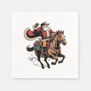 Servilleta De Papel Cowboy Santa Claus montando a caballo Navidad