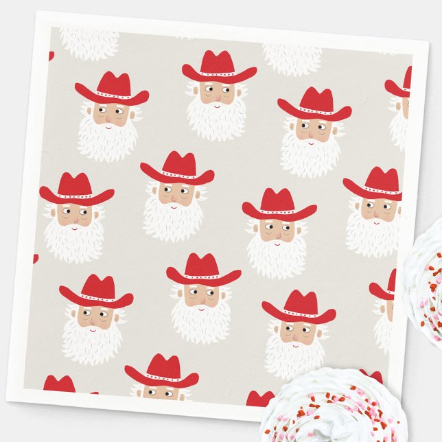 Servilleta De Papel Cowboy Santa Claus Western Christmas (Fun Cowboy Santa Claus Western Holidays Christmas party paper napkin)