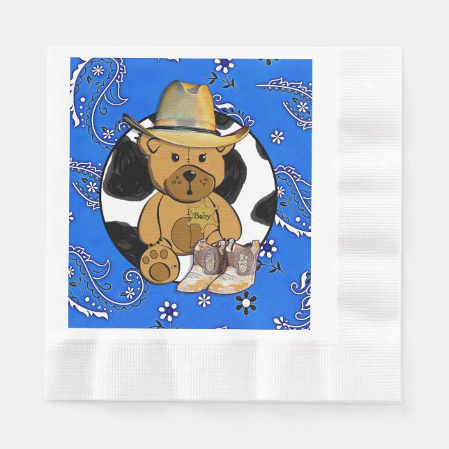 Servilleta De Papel Cowboy Sheriff Teddy Bear Baby Shower Napkins (Anverso)