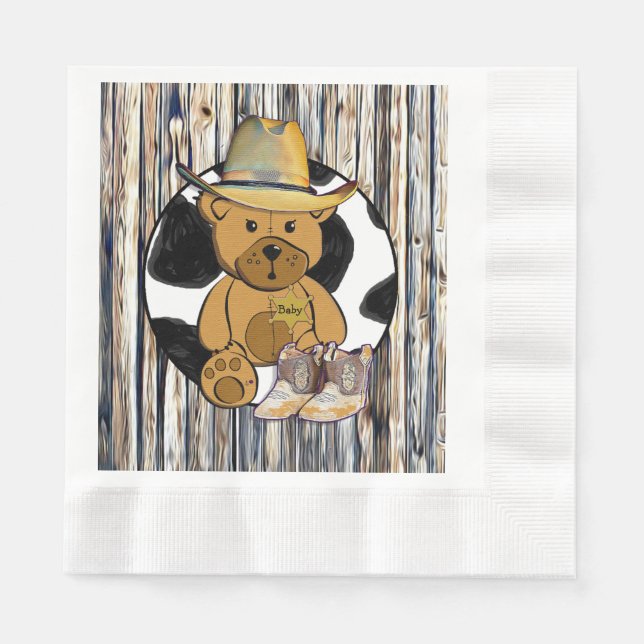 Servilleta De Papel Cowboy Sheriff Teddy Bear Baby Shower Napkins (Anverso)