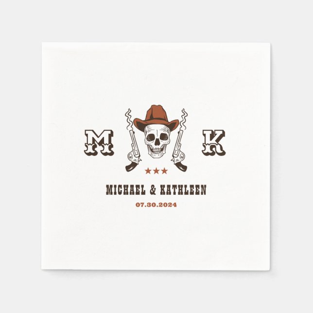Servilleta De Papel Cowboy Skull Monograma Boho Boho Country Wedding (Anverso)