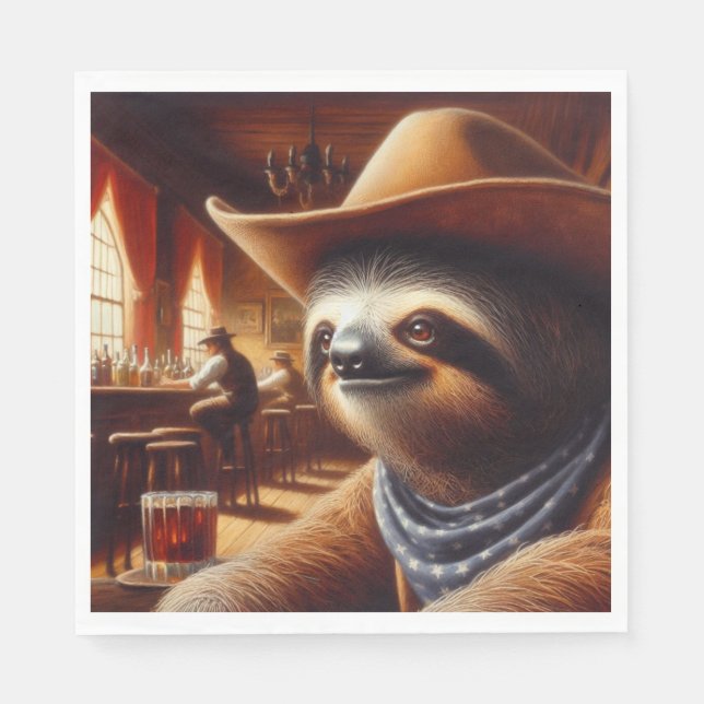 Servilleta De Papel Cowboy Sloth en Saloon (Anverso)