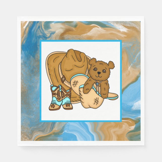Servilleta De Papel Cowboy Teddy Bear Boy’s Baby Shower Paper  (Anverso)