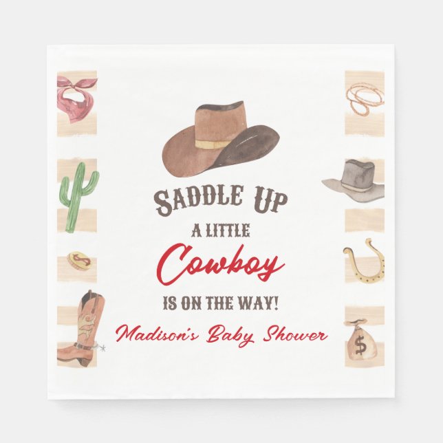 Servilleta De Papel Cowboy Western Rodeo Wild West Baby Shower (Anverso)