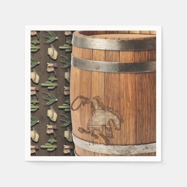 Servilleta De Papel Cowboy Western Rodeo Wooden Barrel Birthday PARTID (Anverso)