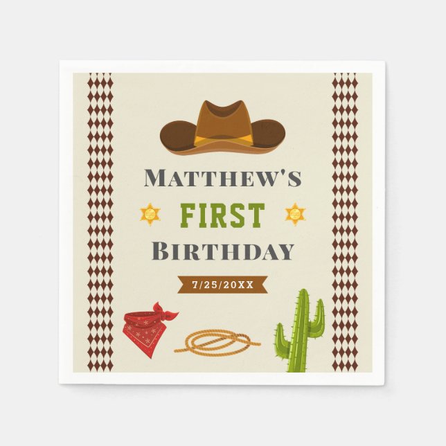 Servilleta De Papel Cowboy Western Saloon Baby Boy Wild West Birday (Anverso)