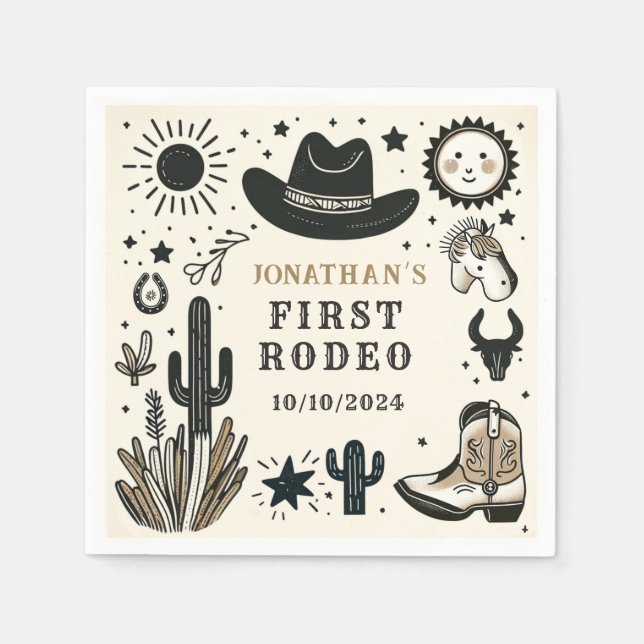 Servilleta De Papel Cowboy Wild Western First Rodeo Primer cumpleaños  (Anverso)
