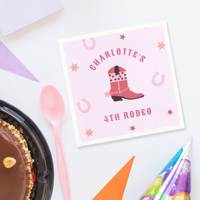 Servilleta De Papel Cowgirl Rodeo Western Birday Party (pink girls cowboy or cowgirl birthday party paper napkins featuring a cowboy boot)