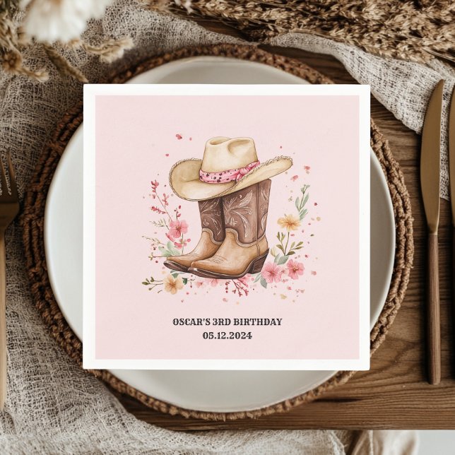 Servilleta De Papel Cowgirl Wildflowers Bash Birday Pink Western (Subido por el creador)