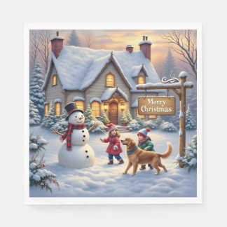 Servilleta De Papel Cozy Christmas Snow Scene Art