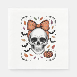 Servilleta De Papel Cozy Fall Skull Coquette Bow, Otoño