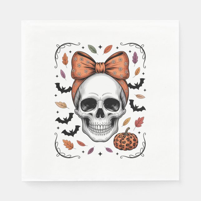 Servilleta De Papel Cozy Fall Skull Coquette Bow, Otoño (Anverso)
